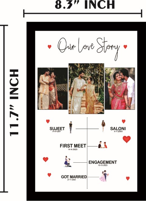 Love Story Personalised Photo Frames for Wall Decor as Birthday Gifts, Anniversary, Wedding Gifts for Friends, Couples and Parents (Size 8.3 x11.7 Inches, A4 size 16 Photos) synthatic wood. - Image 3