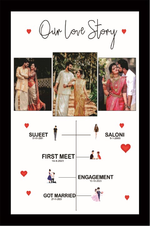 Love Story Personalised Photo Frames for Wall Decor as Birthday Gifts, Anniversary, Wedding Gifts for Friends, Couples and Parents (Size 8.3 x11.7 Inches, A4 size 16 Photos) synthatic wood.